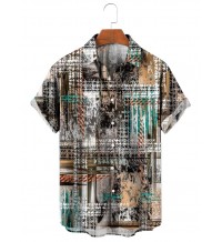 Men's Casual Lapel Printed Short Sleeve Shirt 45340140M