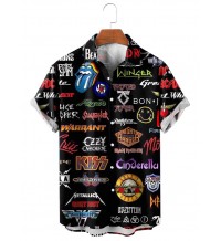 Men's Rock Punk Print Lapel Casual Loose Short Sleeve Shirt