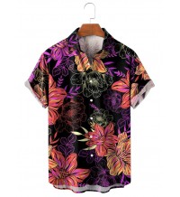 Men's Casual Lapel Floral Print Short Sleeve Shirt 39631015M