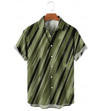 Men's Casual Lapel Striped Short Sleeve Shirt 26635255M