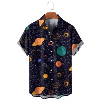 Men's Lapel Casual Print Short Sleeve Shirt 69790901M