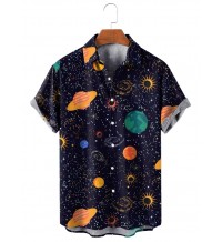 Men's Lapel Casual Print Short Sleeve Shirt 69790901M