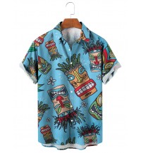 Men's Hawaiian Resort Tiki Mask Short Sleeve Shirt