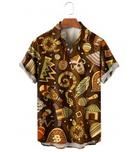 Men's Hawaiian Cartoon Hand Drawn African Long Sleeve Shirt