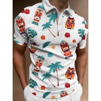 Tropical Summer Tiki Mask Short Sleeve Polo Shirt