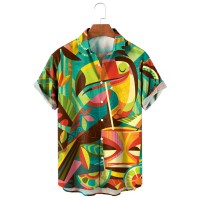 Men's Hawaiian Tiki Toucan Print Long Sleeve Shirt