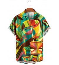 Men's Hawaiian Tiki Toucan Print Long Sleeve Shirt