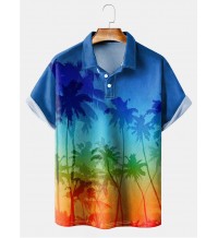 Vintage Rainbow Sunset Short Sleeve Polo Shirt