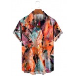 Men's Casual Printed Lapel Short Sleeve Shirt 11150106M