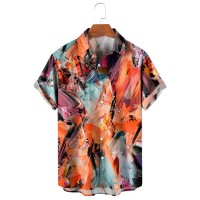 Men's Casual Printed Lapel Short Sleeve Shirt 11150106M
