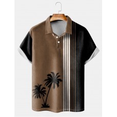 Hawaiian Tropical Palm Stripe Contrast POLO Shirt