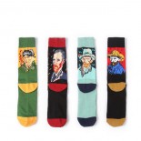 Mens Funny Cotton Breathable Non  Slip Slipper Socks Deodorization Abstract Painting Stockings